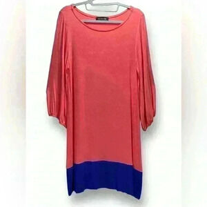 Hourglass Lilly Women Coral and Blue Color Block Casual Dress M